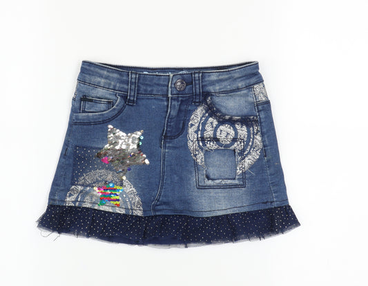 Desigual Girls Blue Denim Sequin Mini Skirt 5-6 Years Adjustable Waist