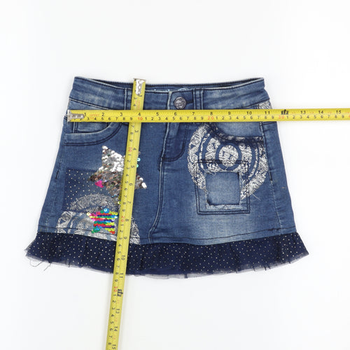 Desigual Girls Blue Denim Sequin Mini Skirt 5-6 Years Adjustable Waist