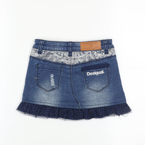 Desigual Girls Blue Denim Sequin Mini Skirt 5-6 Years Adjustable Waist