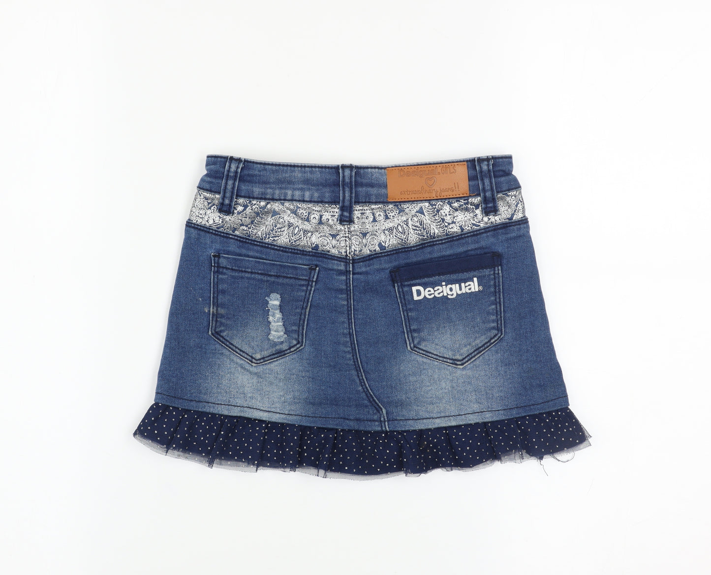 Desigual Girls Blue Denim Sequin Mini Skirt 5-6 Years Adjustable Waist