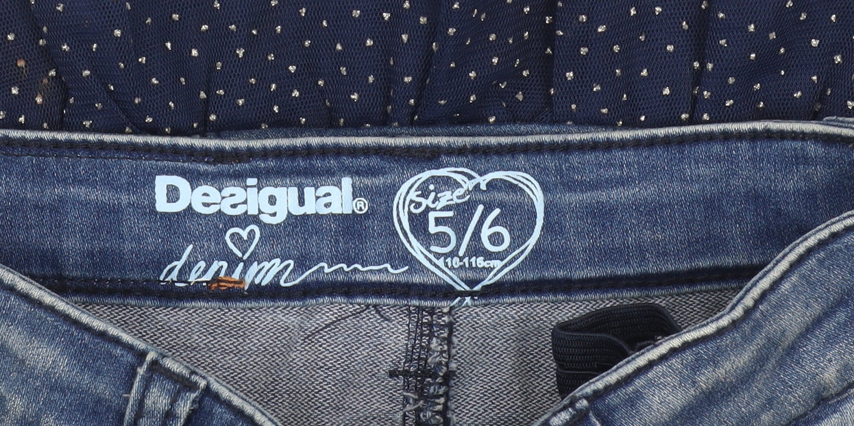 Desigual Girls Blue Denim Sequin Mini Skirt 5-6 Years Adjustable Waist