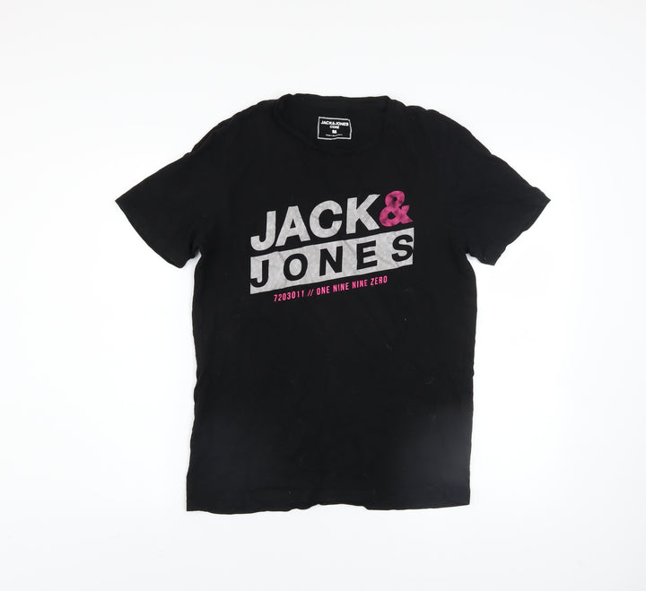 Jack & Jones Core Men's Black Graphic Short Sleeve Cotton T-Shirt M