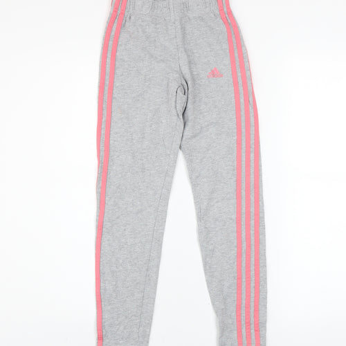adidas Girls Grey Pink Stripe Ankle Leggings Size 11-12 Years Cotton Stretch