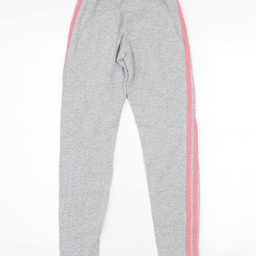 adidas Girls Grey Pink Stripe Ankle Leggings Size 11-12 Years Cotton Stretch