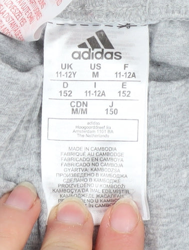 adidas Girls Grey Pink Stripe Ankle Leggings Size 11-12 Years Cotton Stretch