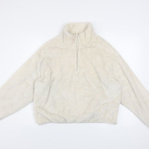 H&M Women Ivory 1/4 Zip Fleece Pullover Sweatshirt S
