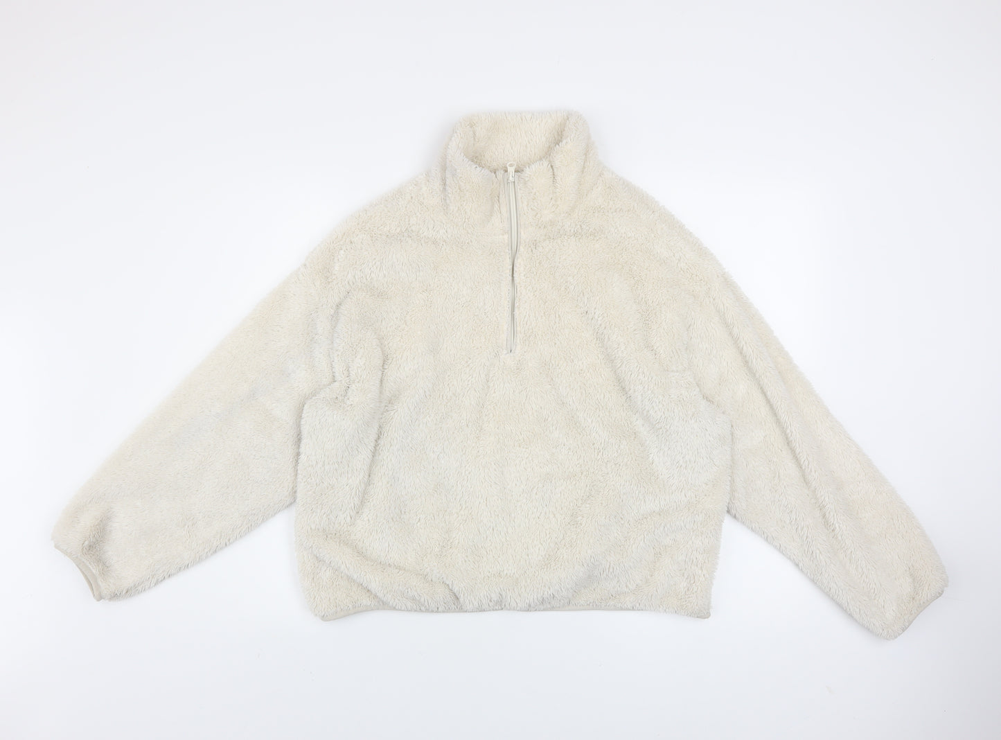 H&M Women Ivory 1/4 Zip Fleece Pullover Sweatshirt S