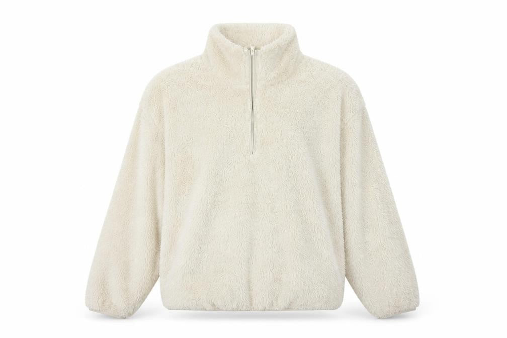 Front view of H&M Women Ivory 1/4 Zip Fleece Pullover Sweatshirt S