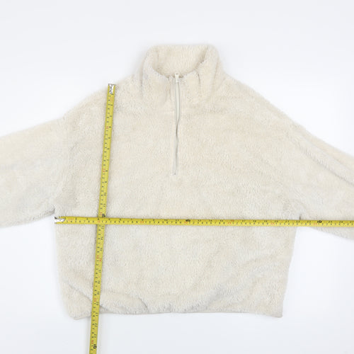H&M Women Ivory 1/4 Zip Fleece Pullover Sweatshirt S