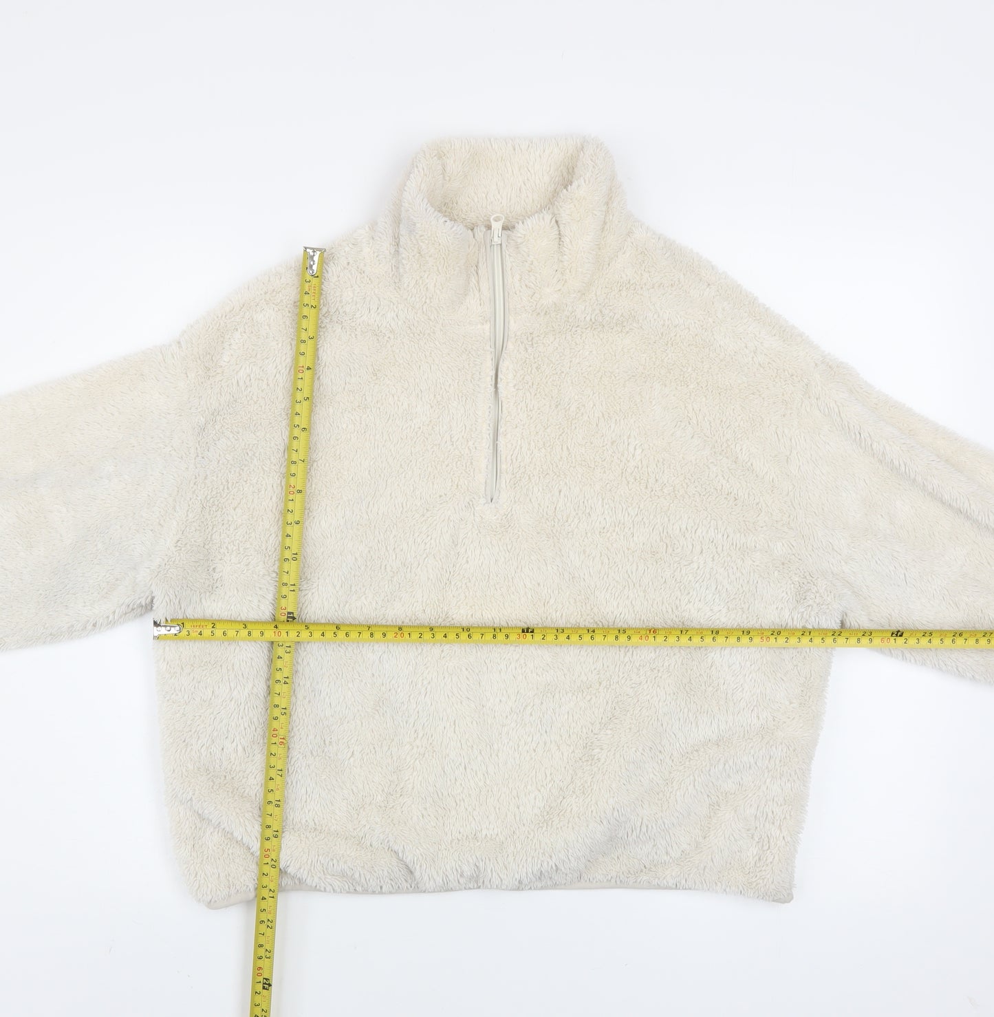 H&M Women Ivory 1/4 Zip Fleece Pullover Sweatshirt S