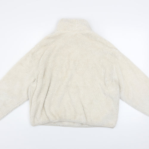 H&M Women Ivory 1/4 Zip Fleece Pullover Sweatshirt S