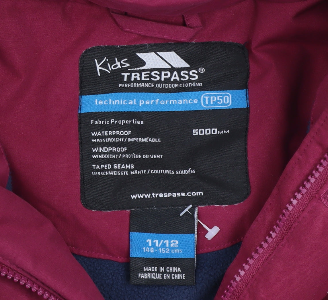 Trespass Girls Red Waterproof Hooded Parka Coat 11-12 Years Winter Jacket