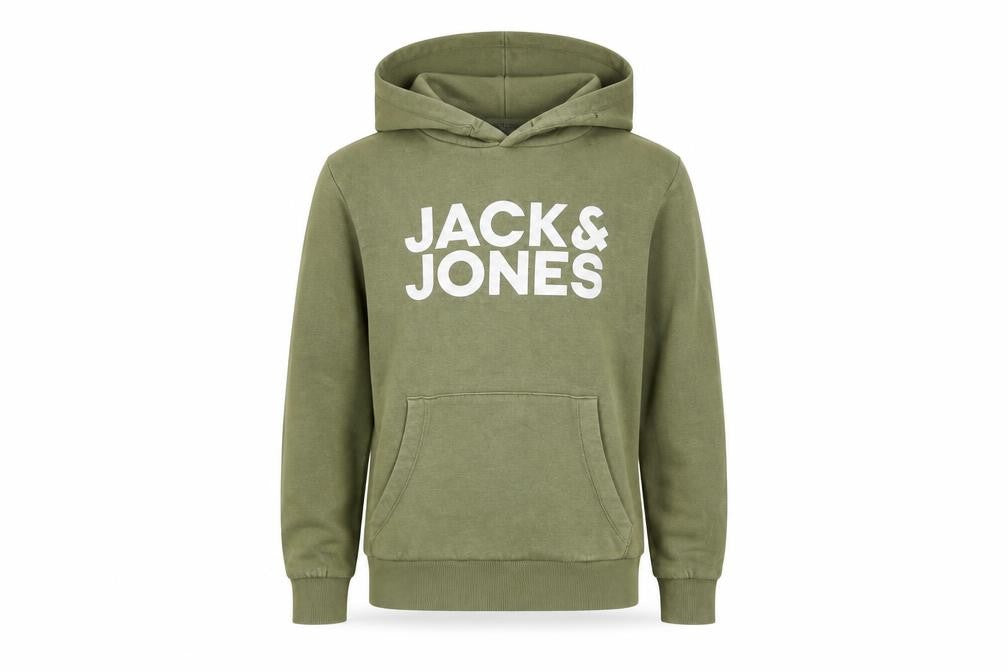 Jack & Jones Boys Green Hoodie Size 152 Pullover Fleece Logo Sweatshirt