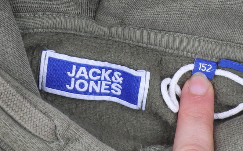 Jack & Jones Boys Green Hoodie Size 152 Pullover Fleece Logo Sweatshirt