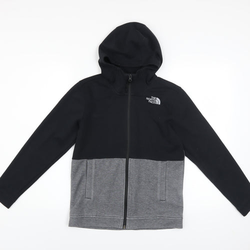 The North Face Boys Black Grey Full Zip Hooded Fleece Hoodie Size L