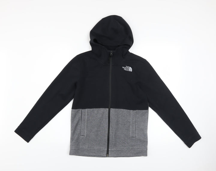 The North Face Boys Black Grey Full Zip Hooded Fleece Hoodie Size L