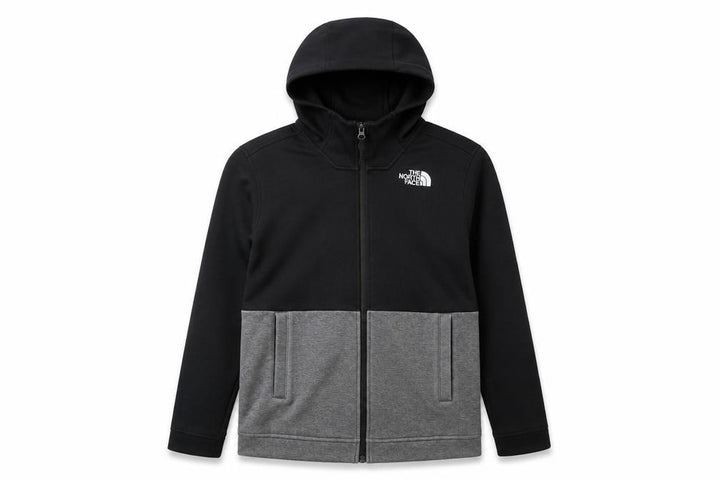 The North Face Boys Black Grey Full Zip Hooded Fleece Hoodie Size L