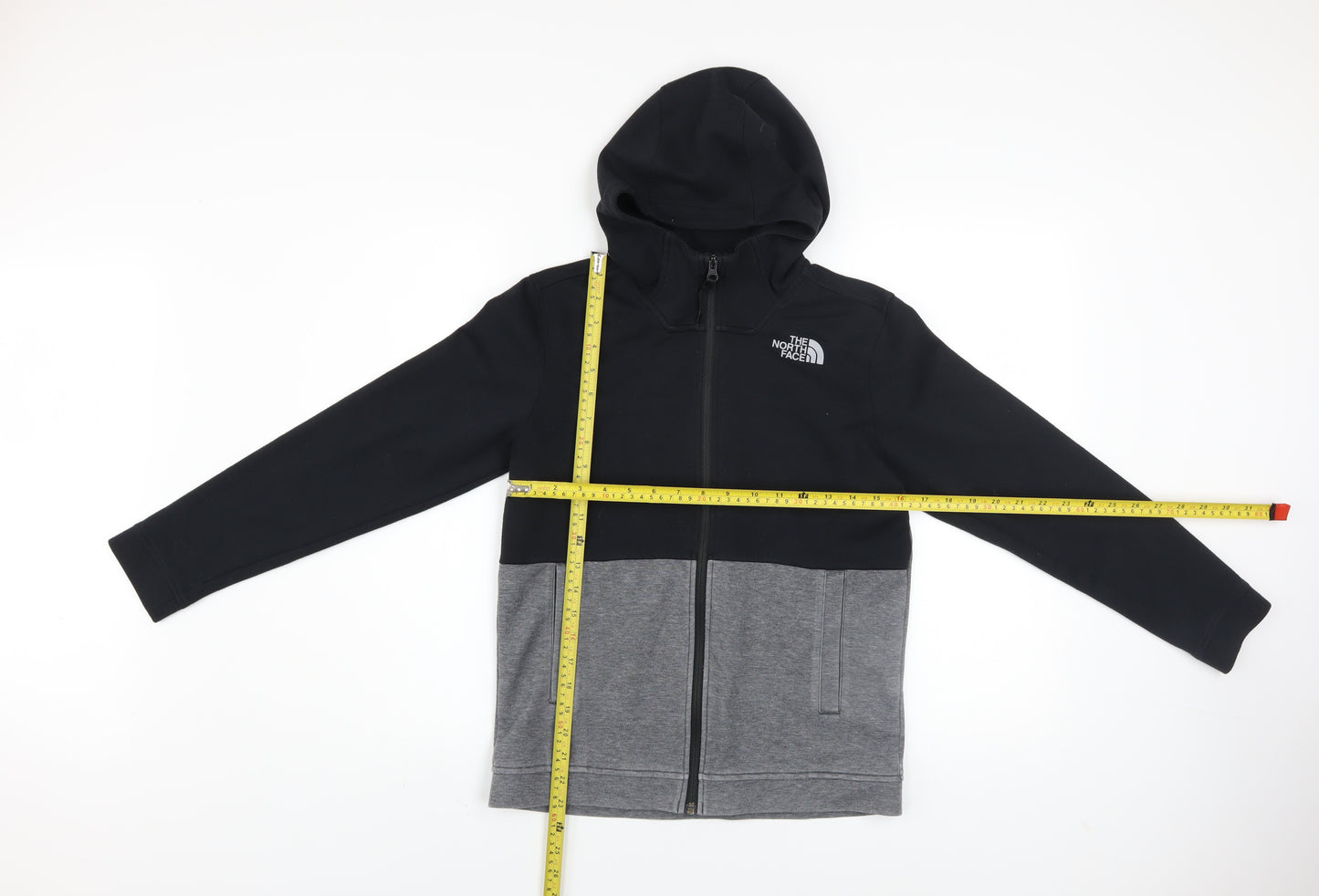 The North Face Boys Black Grey Full Zip Hooded Fleece Hoodie Size L