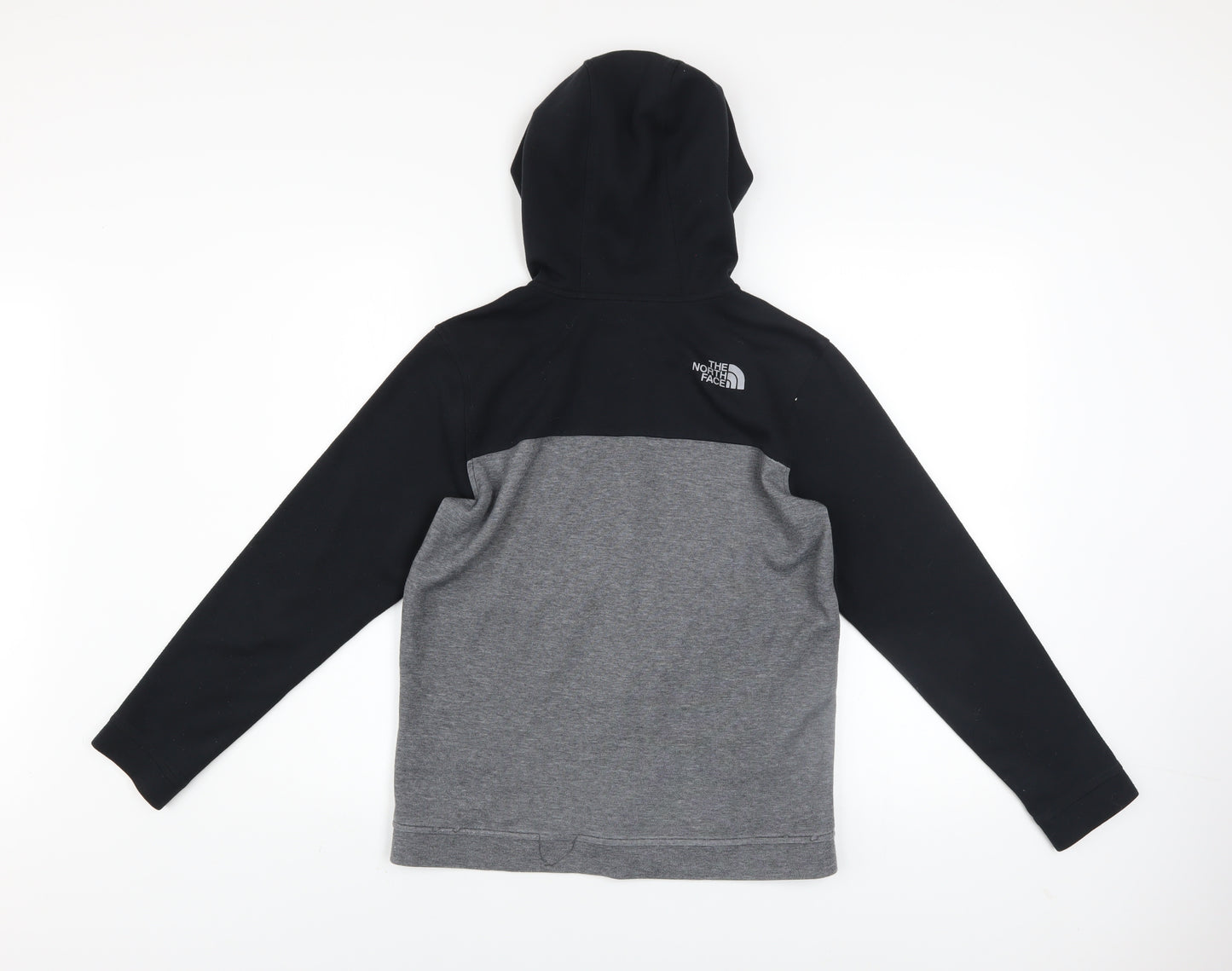 The North Face Boys Black Grey Full Zip Hooded Fleece Hoodie Size L