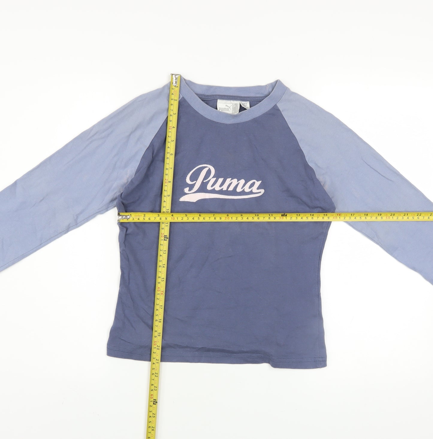 Puma Womens Blue Long Sleeve Crew Neck Raglan Jersey T-Shirt Size 10