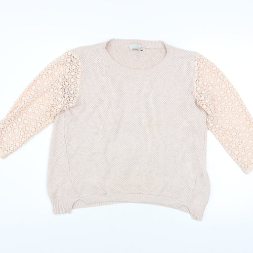 Wrap Women's Beige Cotton Knit Lace Sleeve Jumper Size 8