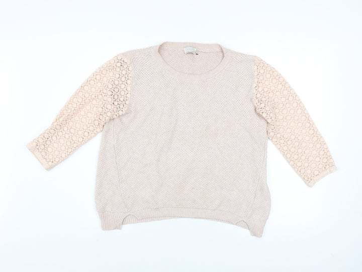 Wrap Women's Beige Cotton Knit Lace Sleeve Jumper Size 8