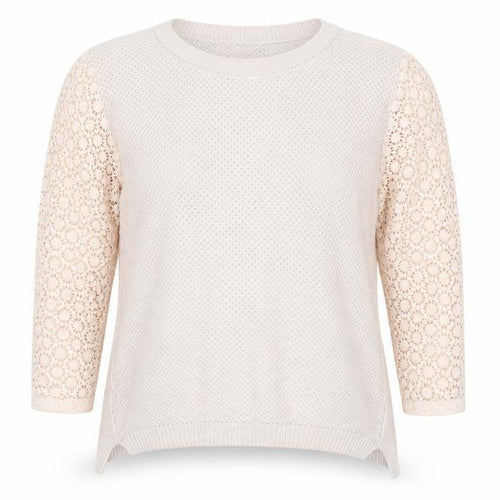 Wrap Women's Beige Cotton Knit Lace Sleeve Jumper Size 8