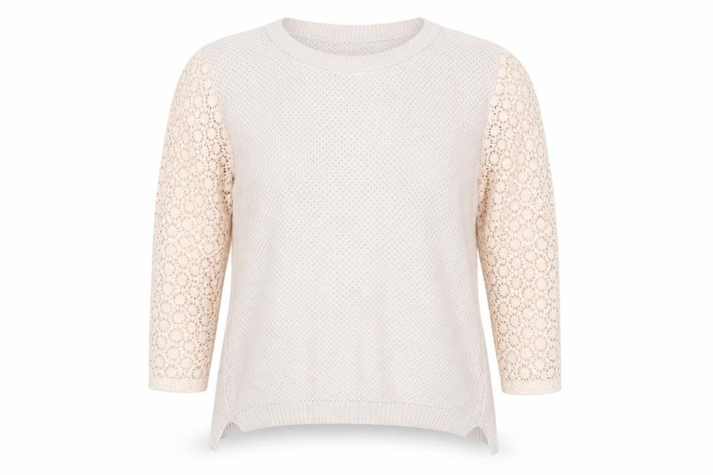 Wrap Women's Beige Cotton Knit Lace Sleeve Jumper Size 8
