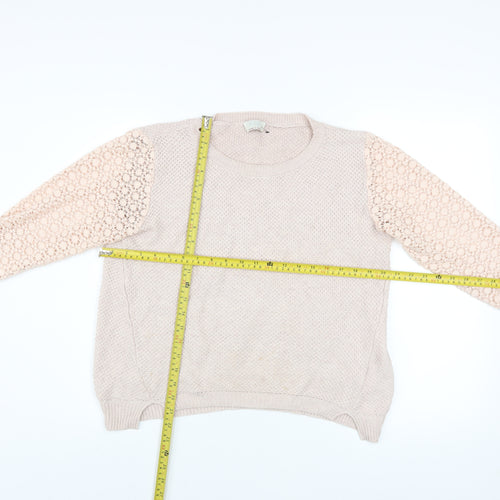 Wrap Women's Beige Cotton Knit Lace Sleeve Jumper Size 8