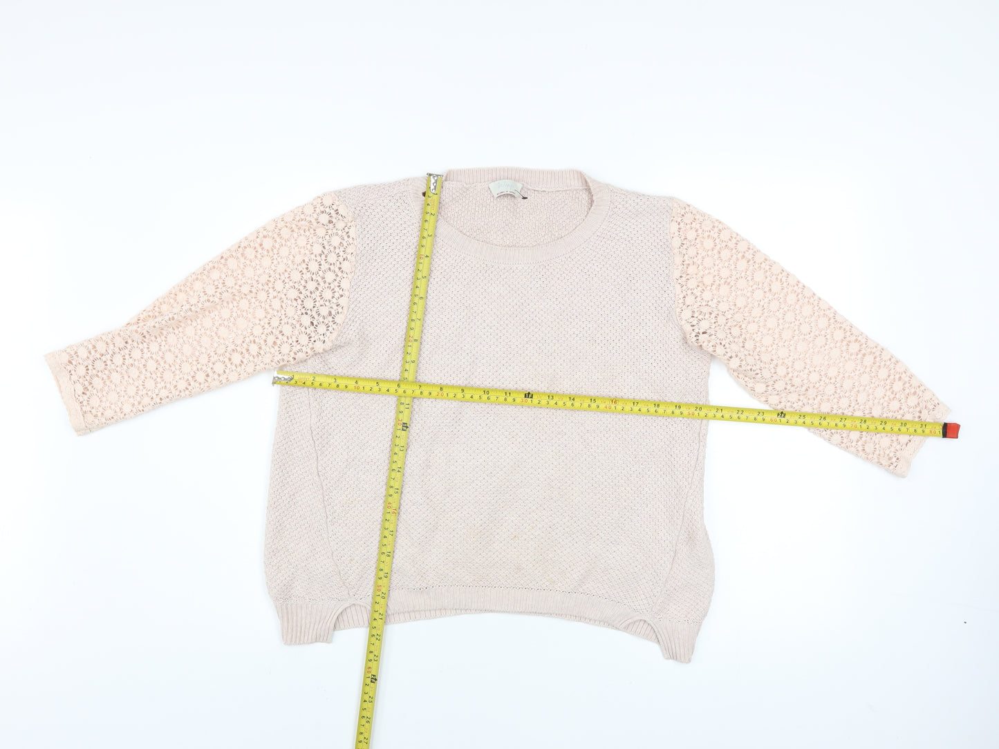 Wrap Women's Beige Cotton Knit Lace Sleeve Jumper Size 8