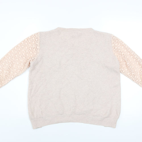 Wrap Women's Beige Cotton Knit Lace Sleeve Jumper Size 8