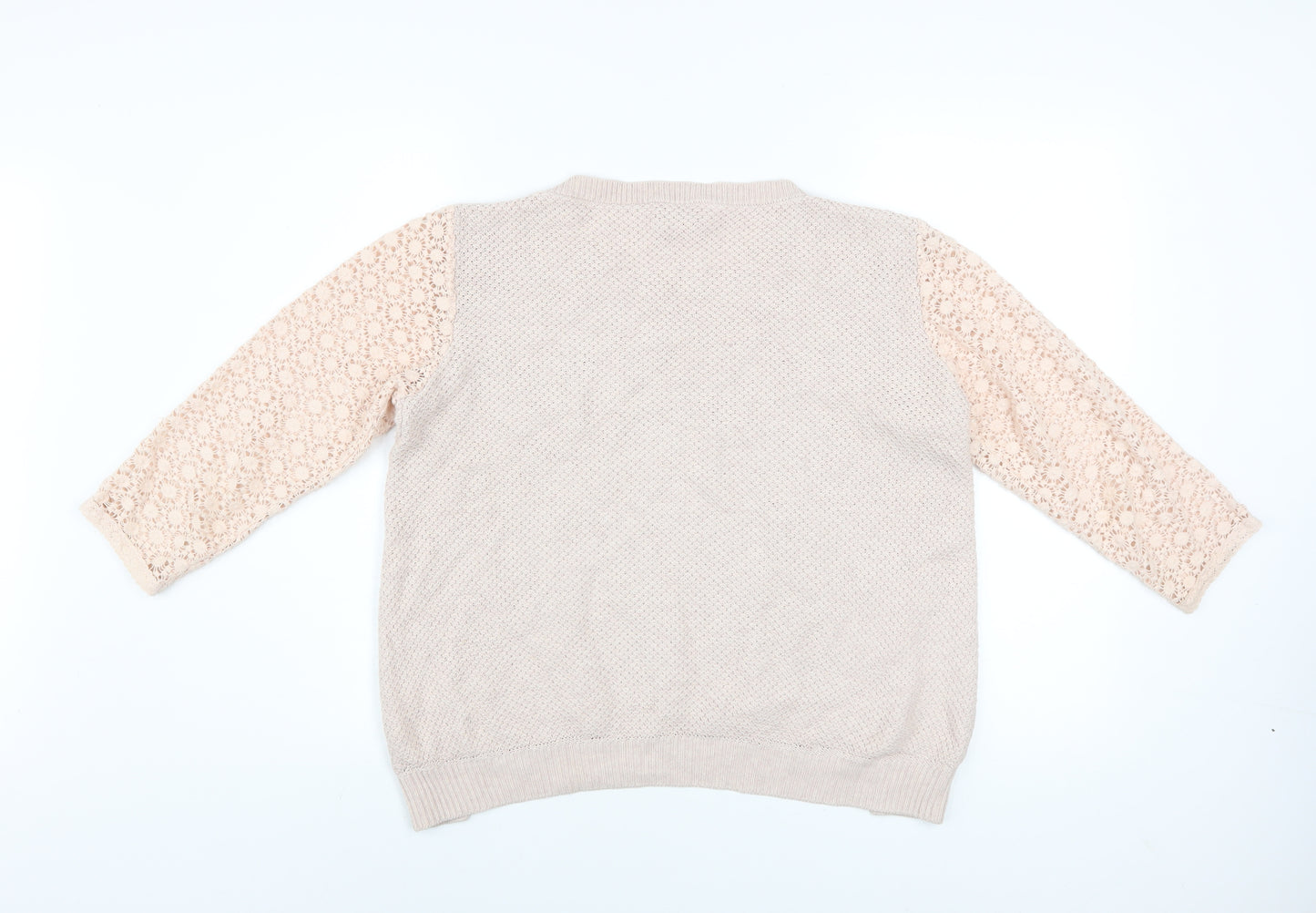 Wrap Women's Beige Cotton Knit Lace Sleeve Jumper Size 8