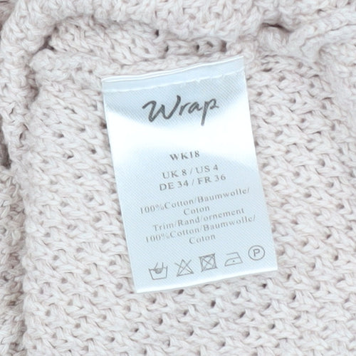 Wrap Women's Beige Cotton Knit Lace Sleeve Jumper Size 8