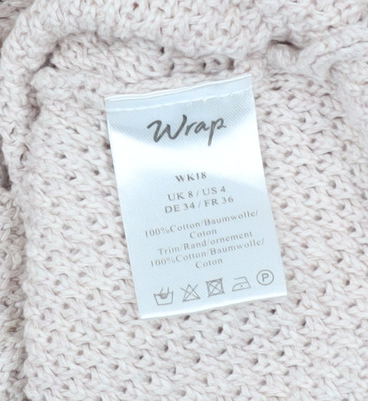 Wrap Women's Beige Cotton Knit Lace Sleeve Jumper Size 8