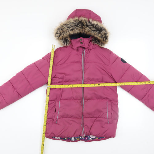 FatFace Girls Pink Faux Fur Hooded Puffer Jacket Coat 10-11 Years