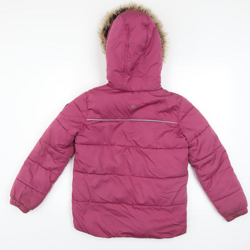 FatFace Girls Pink Faux Fur Hooded Puffer Jacket Coat 10-11 Years