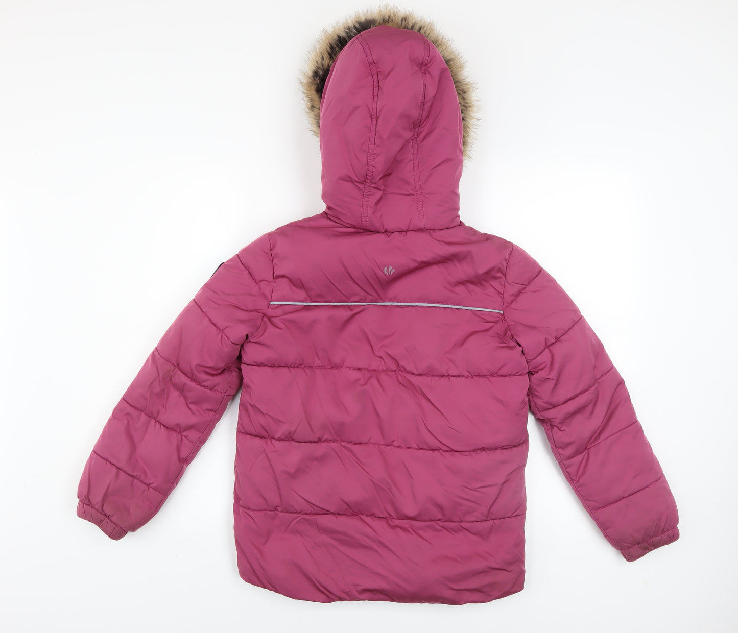 FatFace Girls Pink Faux Fur Hooded Puffer Jacket Coat 10-11 Years