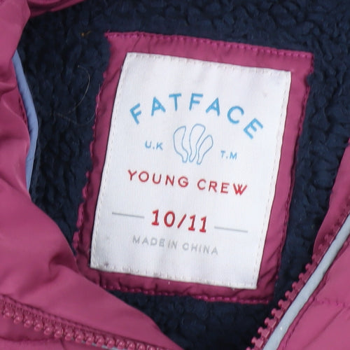 FatFace Girls Pink Faux Fur Hooded Puffer Jacket Coat 10-11 Years