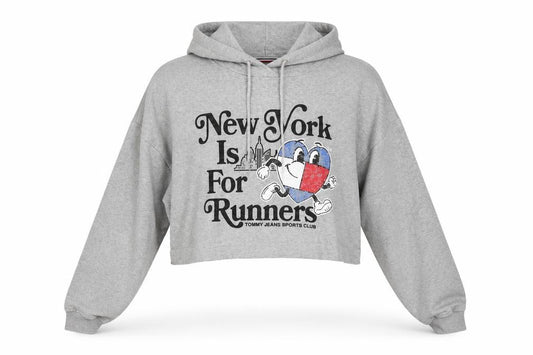 Front view of Tommy Jeans Women’s Grey Cropped Hoodie Small New York Print