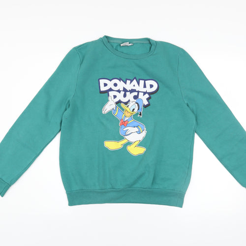 Disney Women Green Donald Duck Sweatshirt UK 10/12 Medium Crew Neck Pullover