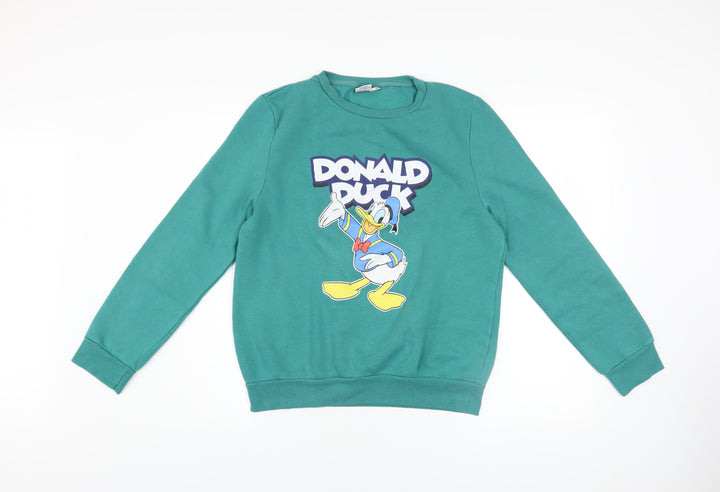 Disney Women Green Donald Duck Sweatshirt UK 10/12 Medium Crew Neck Pullover