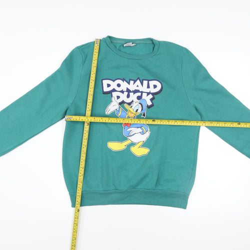 Disney Women Green Donald Duck Sweatshirt UK 10/12 Medium Crew Neck Pullover