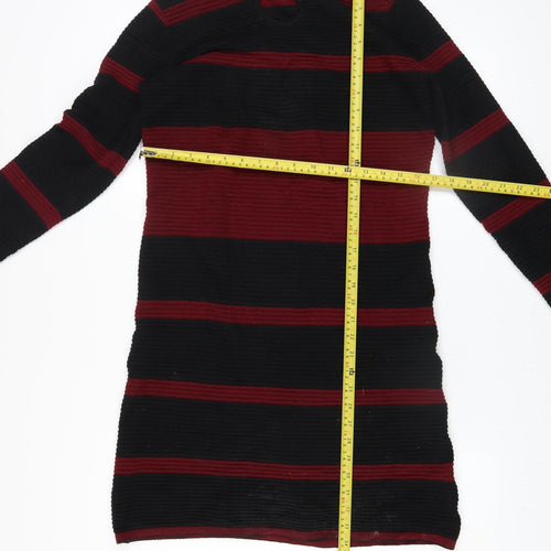 D&X Mode Women’s Black Red Striped Knit Bodycon Dress L/XL