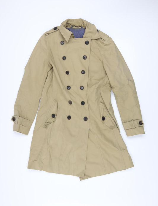 Jigsaw Women Beige Cotton Mid-Length Trench Coat UK 10