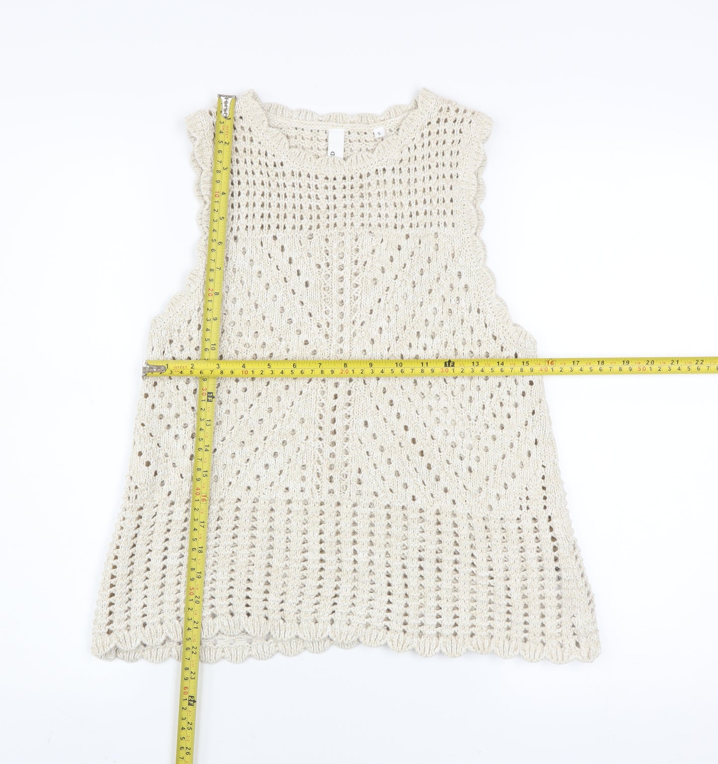 AND/OR Women Beige Open-Knit Cotton Sleeveless Vest Jumper Size S