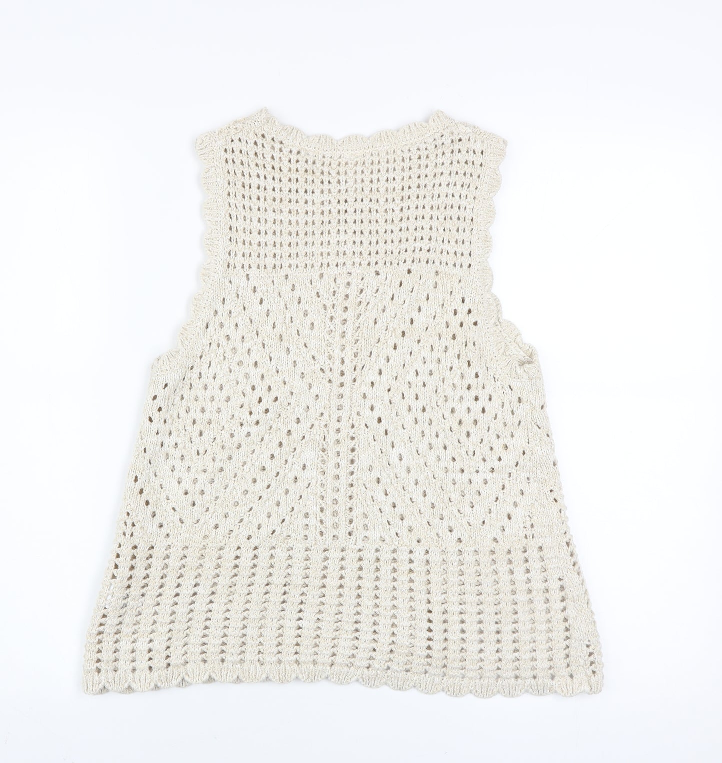 AND/OR Women Beige Open-Knit Cotton Sleeveless Vest Jumper Size S
