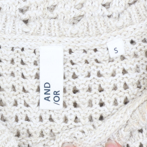 AND/OR Women Beige Open-Knit Cotton Sleeveless Vest Jumper Size S