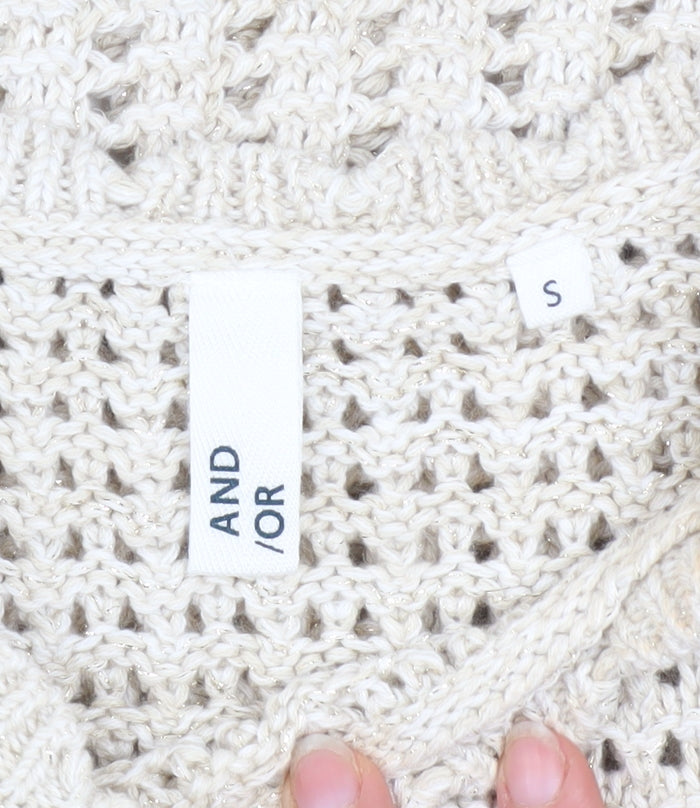 AND/OR Women Beige Open-Knit Cotton Sleeveless Vest Jumper Size S