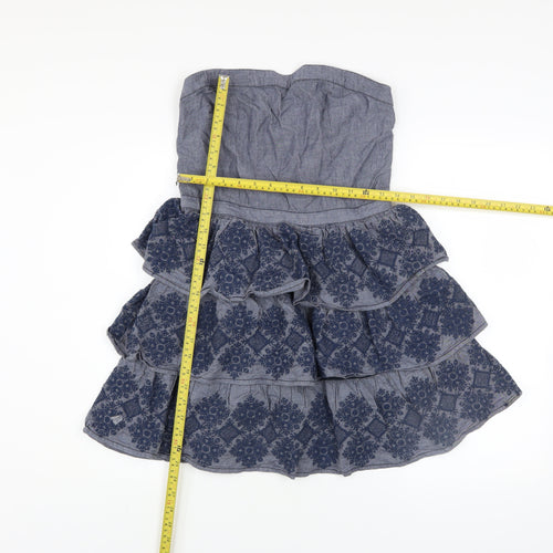 Superdry Women Blue Strapless Ruffle Chambray Dress Size L