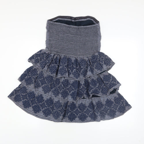 Superdry Women Blue Strapless Ruffle Chambray Dress Size L